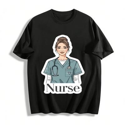 Nurse Themed Printed T-Shirt Comfortable Casual Top For Medical Staff Pure Cotton T-shirt