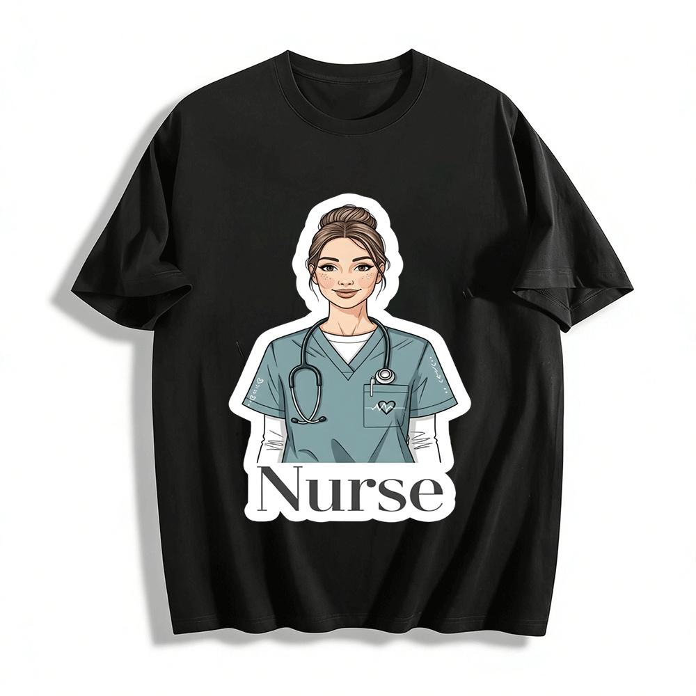 

Nurse Themed Printed T-Shirt Comfortable Casual Top For Medical Staff Pure cotton T-shirt XXS
