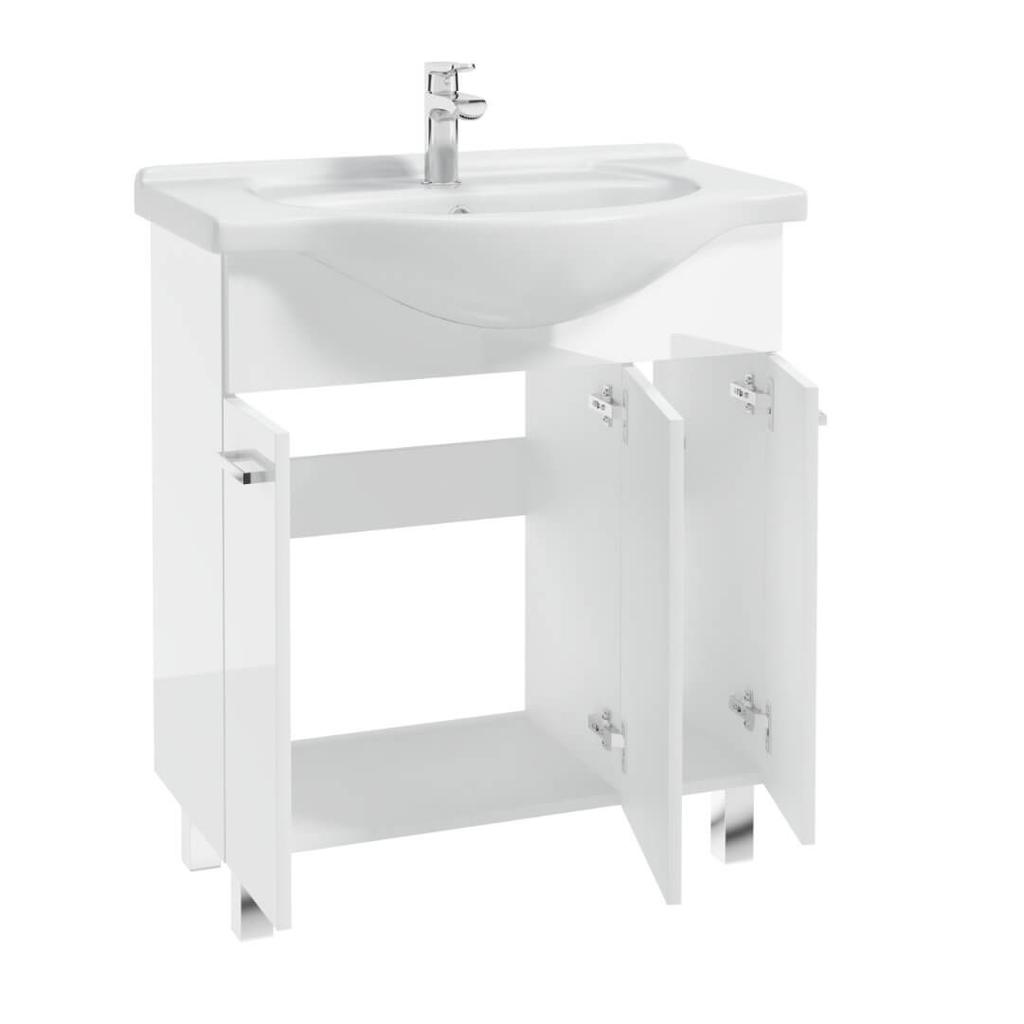 Bathroom cabinet with a washbasin on legs 84x75, standing white Mea with an elongated chrome tap