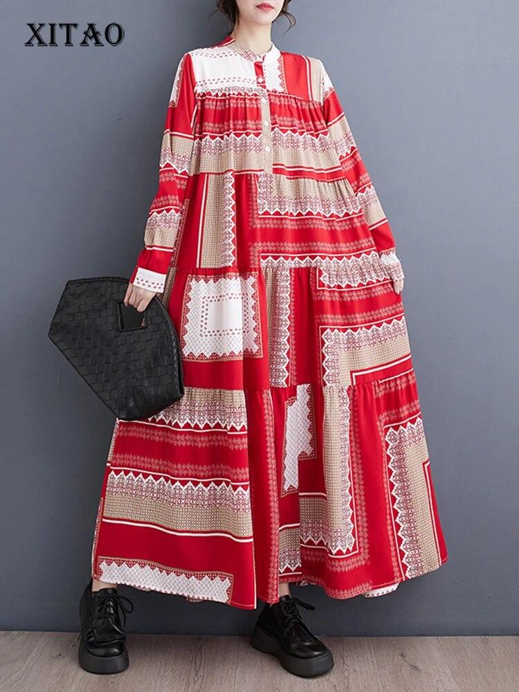 

Платье-рубашка XITAO с длинным рукавом контрастного цвета, женское платье-рубашка с воротником-стойкой HQQ2216