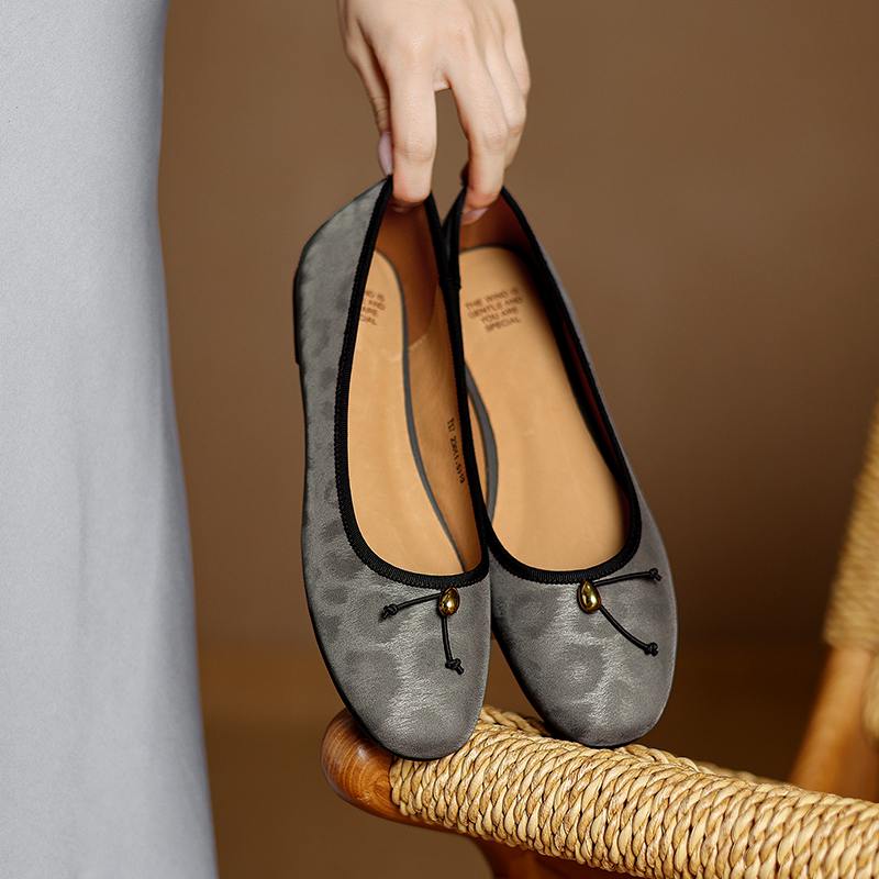 Krazing Pot Cow Skin Summer Spring Autumn Winter Flats Slip on Leopard Women Keep Warm Round Toe Bowtie Shallow Shoes