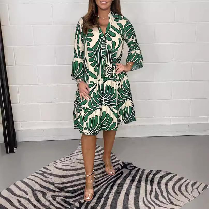 

Весенне-летние женские платья с принтом, свободные повседневные платья 3XL зелёный