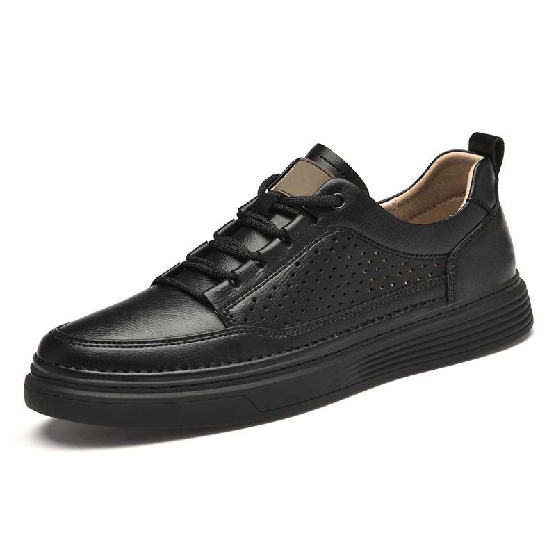 Men s Large Size Breathable Cowhide Casual Sneakers - White 41