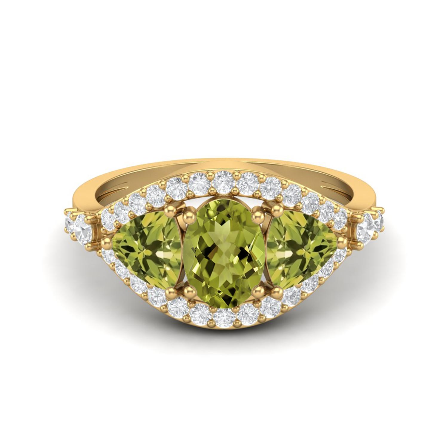 2.6 Ctw Oval Peridot 925 Sterling Silver Gold Vermeil Three Stone Women Engagement Ring 10 жёлтый