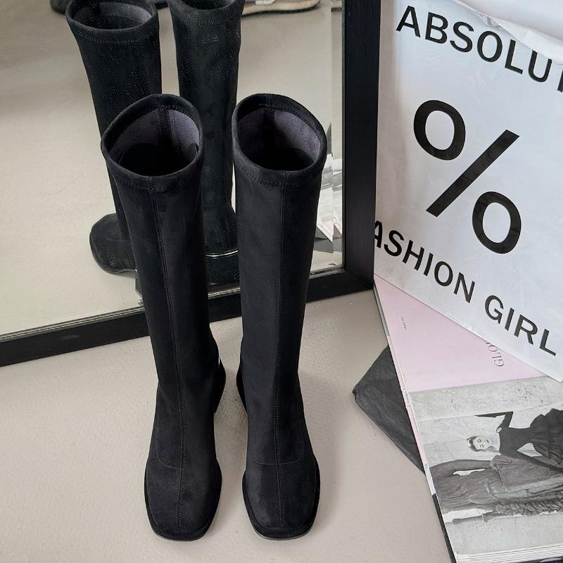 Shoes for Women 2025 Autumn Winter New Round Toe Women's Knee-High Boots Stylish Patchwork High Boots Simple Brown Long Boots