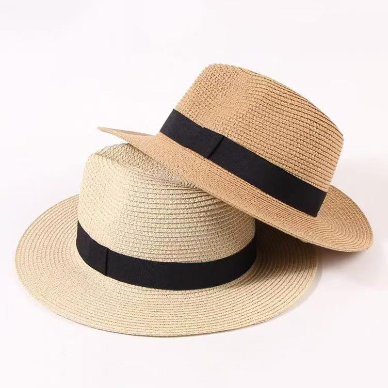 Sombrero de Paja Verano Hombres Mujeres Ala Ancha Playa Protección UV Fedora Sombrero de Sol