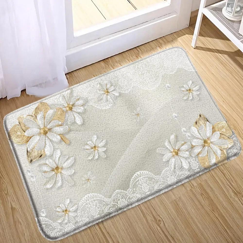 Elegant Bouquet Of Fantastic White Flowers 3D Style Shower Curtain Bathroom Curtain With Bath Rug Carpet Set Floral Home Decor