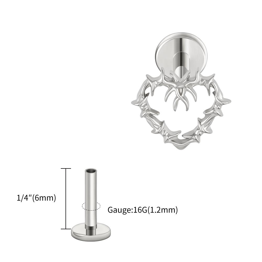 Right Grand ASTM F136 Titanium 16G Tiny Hollow Heart Flat Back Stud Gothic Cartilage Tragus Helix Stud Earring Labret Piercing