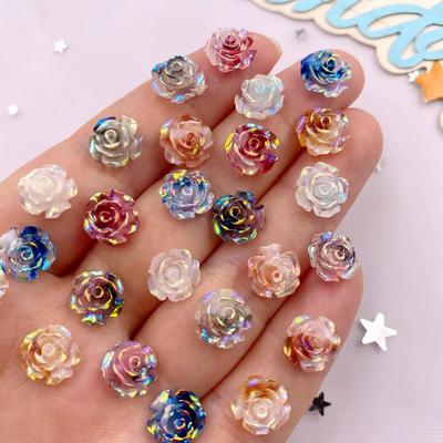 50 pezzi 10 mm AB Resina Glitter Colorato Rosa Fiore Flatback Strass Gemma Scrapbook Matrimonio Ornamento Applique Artigianato Fai da Te Nail Art