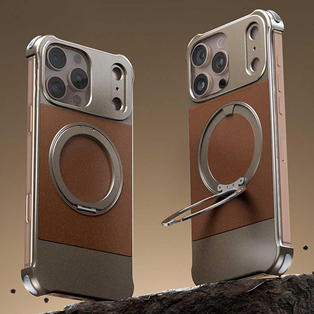 

Магнитный чехол для iPhone 16 Pro Max с подставкой, безрамочная задняя крышка для телефона из ПУ+металла, устойчивая к падениям Brown