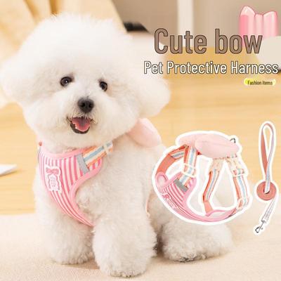 Four-Season Anti-Escape Harness with Bow Tie for Small Dogs - No Choke Leash, Ideal for Pet Walking and Gardening.