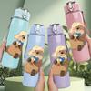 1PC Sleeping Puppy Dog Cartoon 750ml Color Plastic Sports Water Bottle Leakproof Flip Straw Lid Suitable for Sports Office Home Use