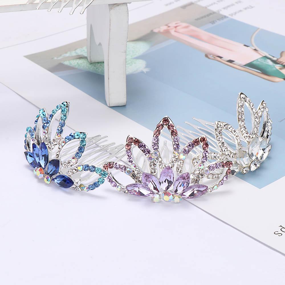

Party Hairpin Headpieces Gem Princess Crystal Rhinestone Flower Hair Jewelry Tiara Crown Hair Comb рожевий