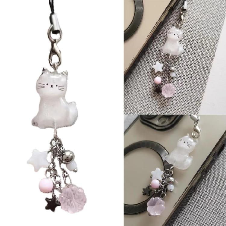 Charm Cats Keychain Featuring Beaded Accent For Good Fortune And Easy Carry