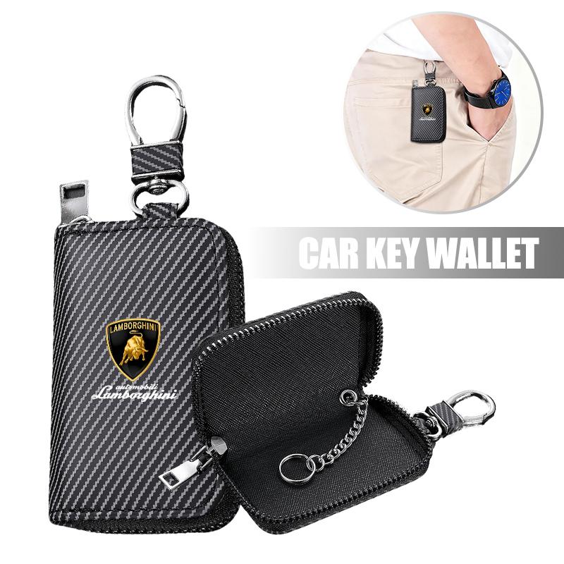 Unisex Kluczówka z Logo Samochodu z Włókna Węglowego Duża Pojemność Torba na Klucze Do Lamborghini Urus Huracan Aventador Premium Akcesoria Samochodowe