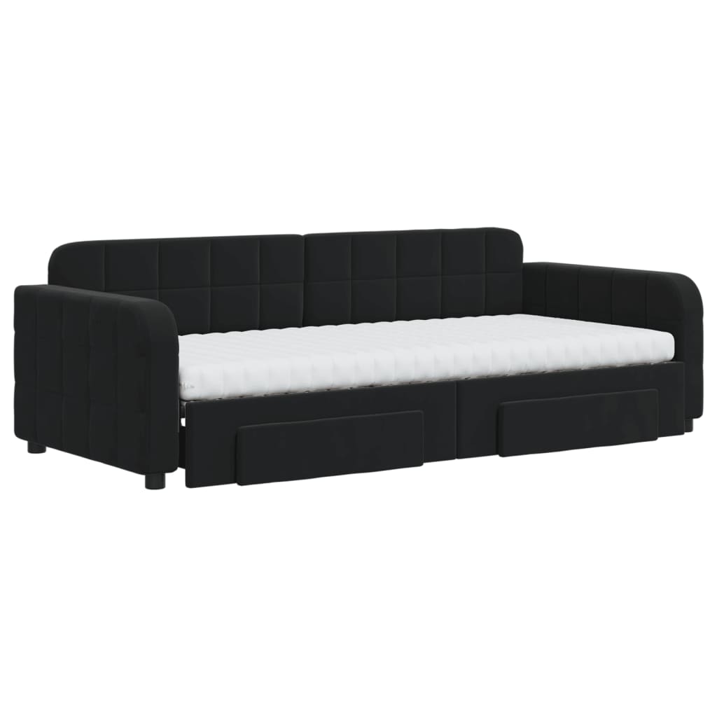 Extendable Daybed with Drawers Black 90x200 cm Velvet