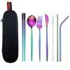 Silver Dinnerware Set Travel Cutlery Set Reusable Silverware Straw Spoons Forks Chopsticks Kitchen Accessory with Bag