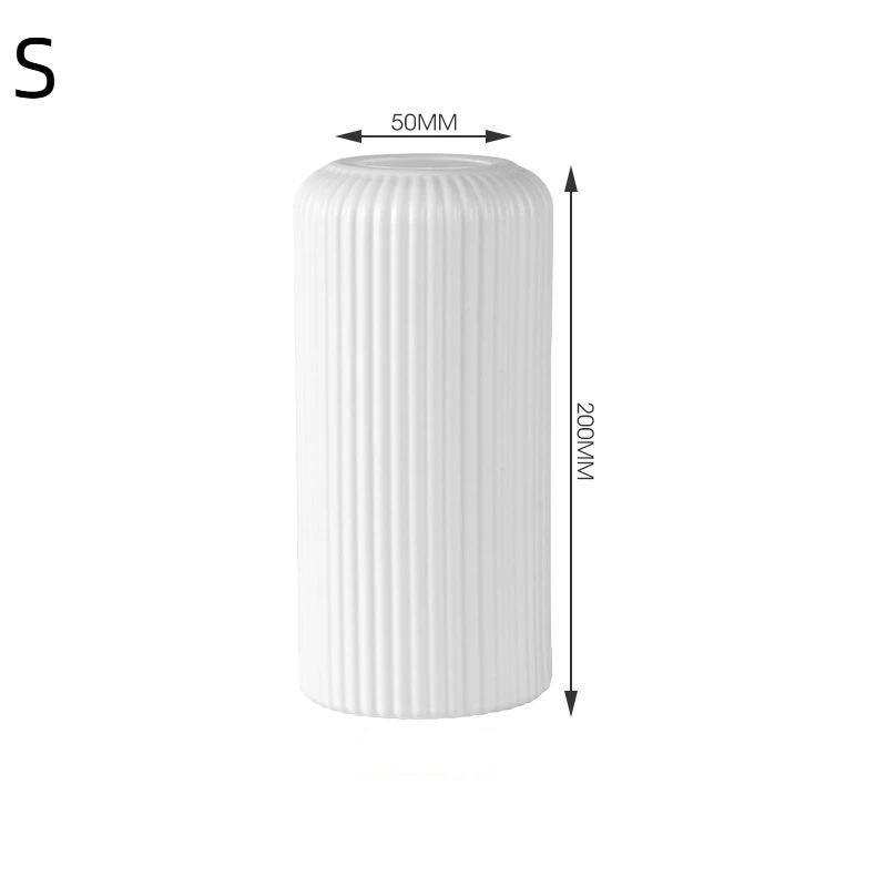 White Ribbed Plastic Vase,Modern Vertical Striped Flower Vases for Home Decor & Living Room Centerpieces