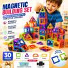 Magnetic Tile Constructor, 30 Pieces, 4 Shapes, Multi‑colored, Educational Toy for Children, Storage Box, Wheels and Instructions As a Gift.