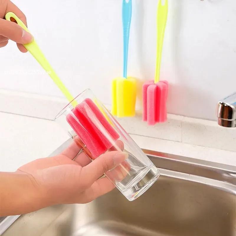 Spazzola per biberon con manico lungo Spazzola in spugna morbida Spazzola per bottiglia d'acqua Tazza di vetro Lavaggio Strumento di pulizia Strumento di pulizia per cucina Strumento speciale
