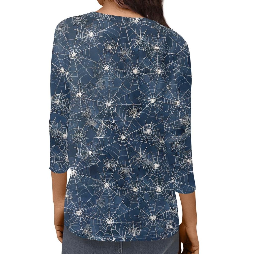 Women's Fashion Casual Three-quarter Sleeve Halloween Printed Round Neck Top