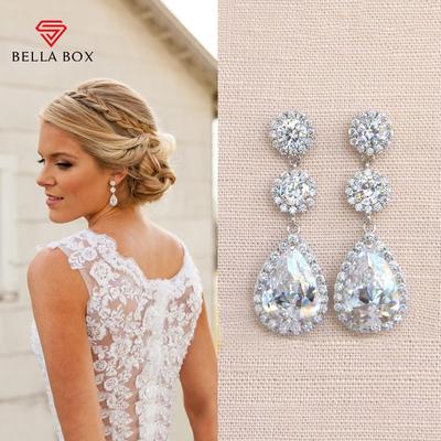 Trendy Hochzeit Ohrringe Für Frauen Kristall CZ Brillante Hängende Ohrringe Hohe Qualität Silber Farbe Engagement Schmuck