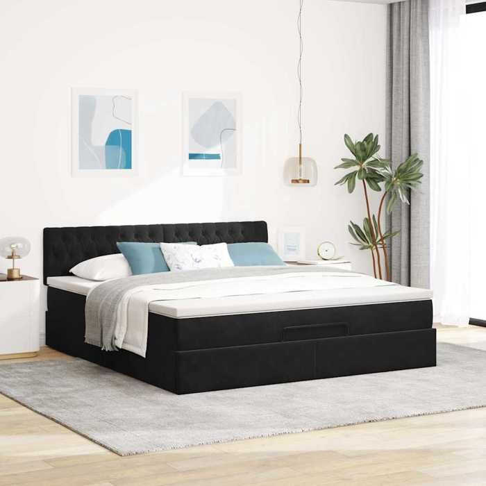 VidaXL Ottoman Bed Frame with Mattress Black 160x200 Cm Velvet, Bed Frame, Upholstered Bed Frame, Ottoman Bed Frame 3311857