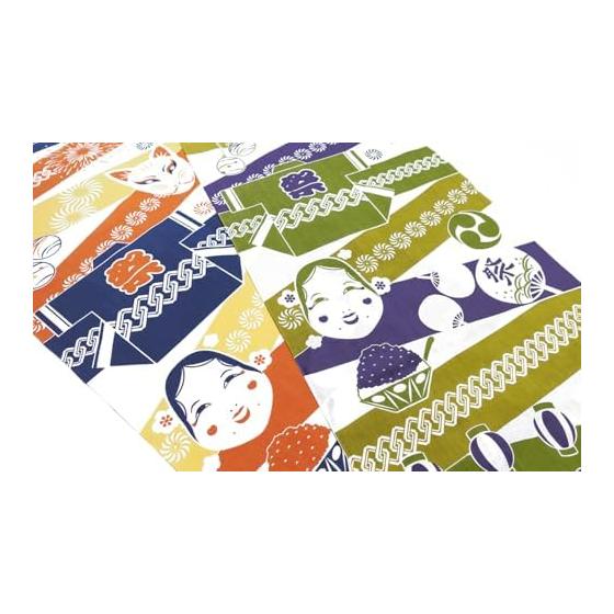 Sen No Anbo Tenugui "Omatsuri Obi Raku" - Orange, 100% Cotton, Tokuoka Fabric, Made In Japan, 35cm X 100cm