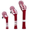 LeFeng Sports Golf Head Cover 3 Piece Knit Compatible with and 5 Woods Numbered Tags Cute Pompoms Stylish Lightweight Durable White 1, 3, (Red Plaid)