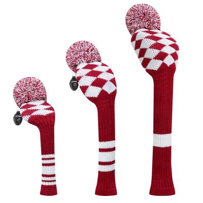 LeFeng Sports Pokrowiec na główkę kija golfowego 3 szt. Dzianinowy Kompatybilny z i 5 drewnami Numerowane zawieszki Urocze pompony Stylowy Lekki Trwały Biały 1, 3, (Red Plaid)