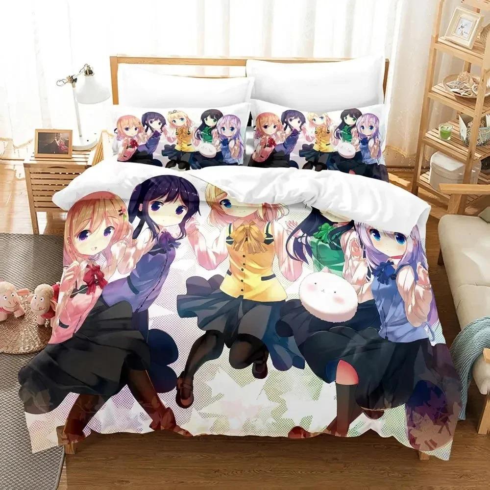 Anime Is the Order a Rabbit Bedding Set Duvet Cover Bed Set Quilt Cover Pillowcase Comforter King Queen Size Boys Adult