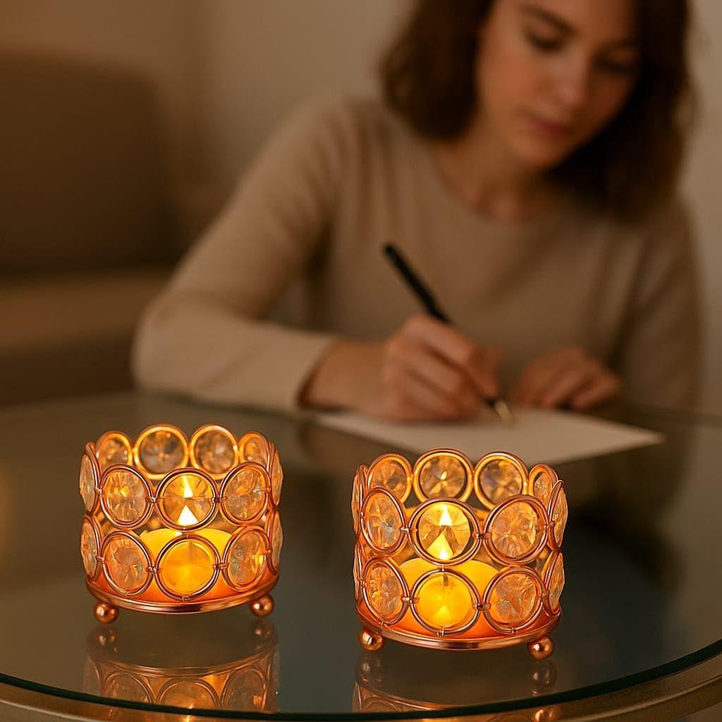 Crystal Tealight Candle Holder Votives Bowl for Home Decoration, Diya Diwali Decoration Lights Centerpieces for Wedding Home Party