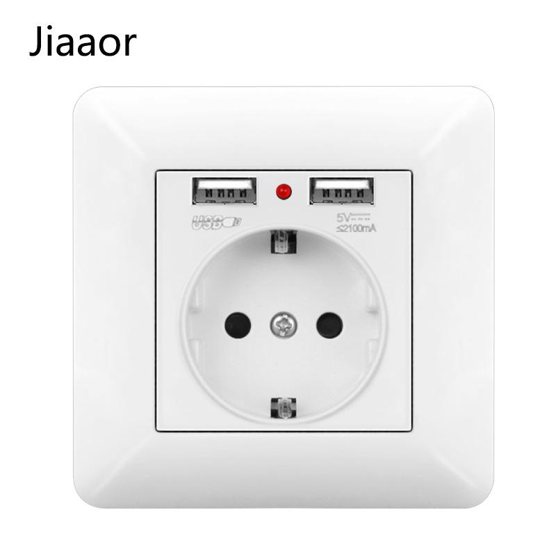 

16A Біла настінна панель подвійної розетки в німецькому стилі з USB та Type C, європейський стандарт.