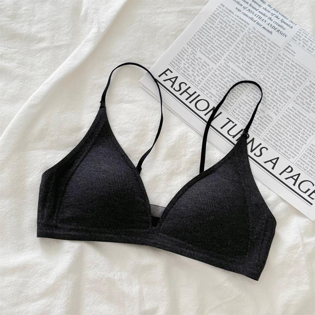 Thin Shoulder Straps French Underwear Women's Seamless Small Breasts Gather Deep V-neck Triangular Cup Thin Steel-free Comfortable Bra Summer