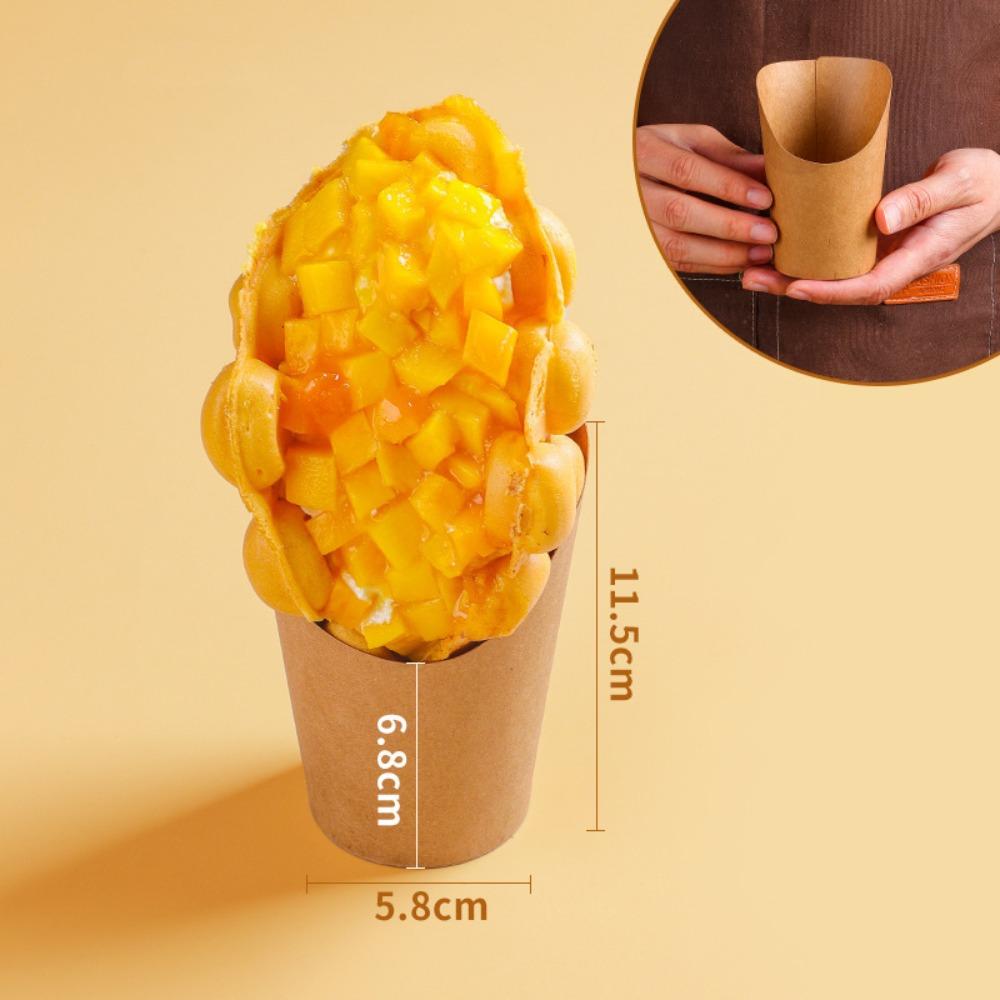 50PCS Oil-proof Disposable French Fry Cup Water Proof Eco-Friendly Kraft Paper Slanted Mouth Cup Thickened Multi-functional