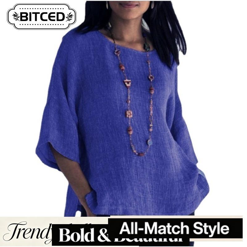 BITCED Damen Mode Lässig Einfarbiger Druck 3/4 Ärmel Rundhals Blusen & Hemden