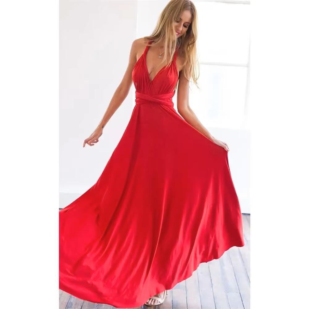 Sexy Women Wrap Boho Maxi Club Bandage Long Dress Party Bridesmaids Robe Longue Spaghetti Strap Female Multi Rope Hollow Out