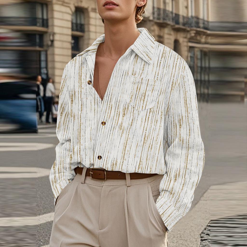 Men's Long Sleeve Linen Shirt Turn-Down Collar Shirt  Fit  Shirt