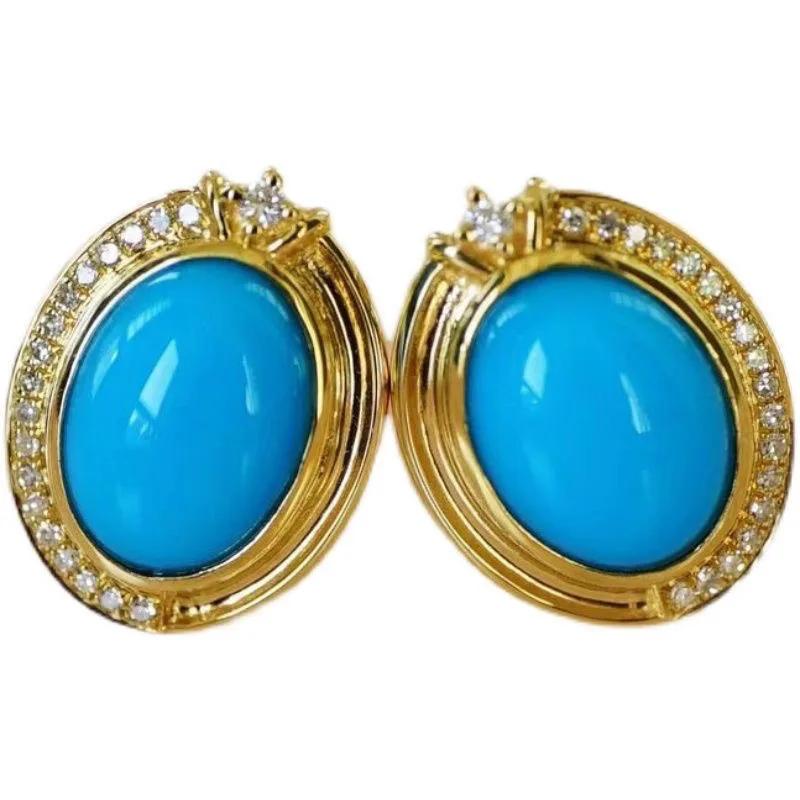 Neue in retro elegante oval blau ohrringe stud Erweiterte stil intarsien mit diamanten und türkis ohrringe für frauen bankett schmuck