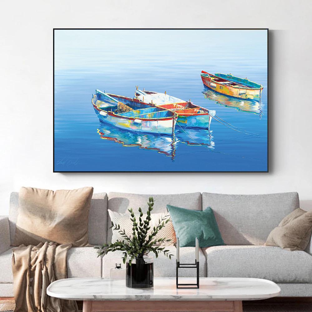 Modern Ocean Boat Canvas Wall Art: Bedroom & Living Room Decor