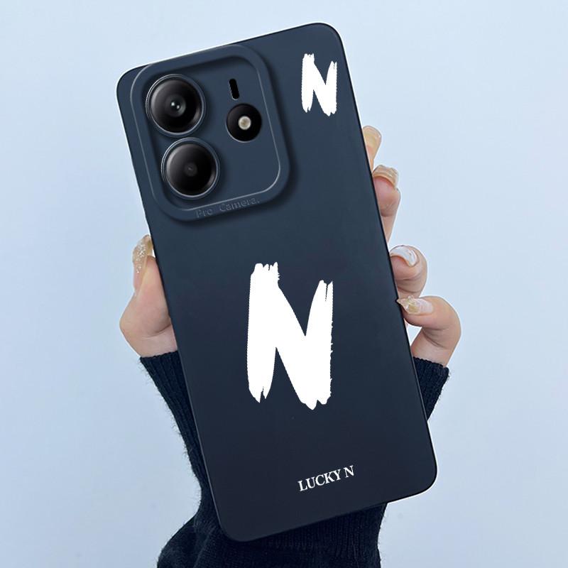 For Xiaomi Redmi Note 14 5G Cover Case Lucky Initial Letter Couple Silicone Soft Matte Phone Bumper for Redmi Note14 5G Casing