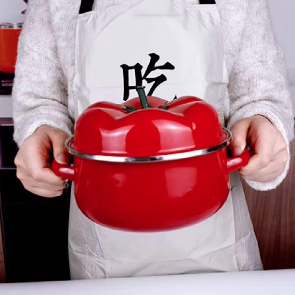 1.6/2L Tomato Enamel Pot Binaural Handle Soup Pot Cookware Saucepan Milk
