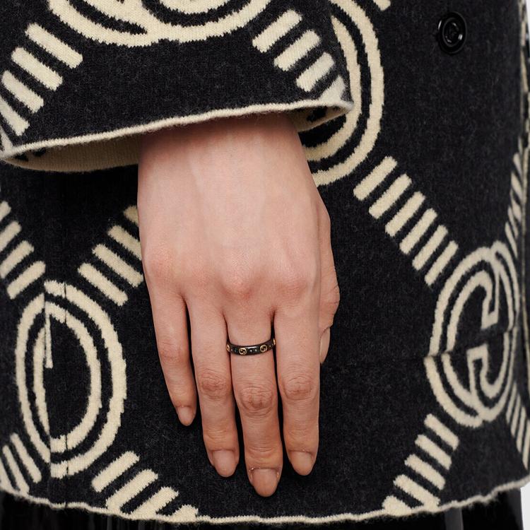 Gucci Serie Icono Anillo Doble G Entrelazado Oro de 18 Quilates Anillos Unisex Negro 679262-I0H11-8029
