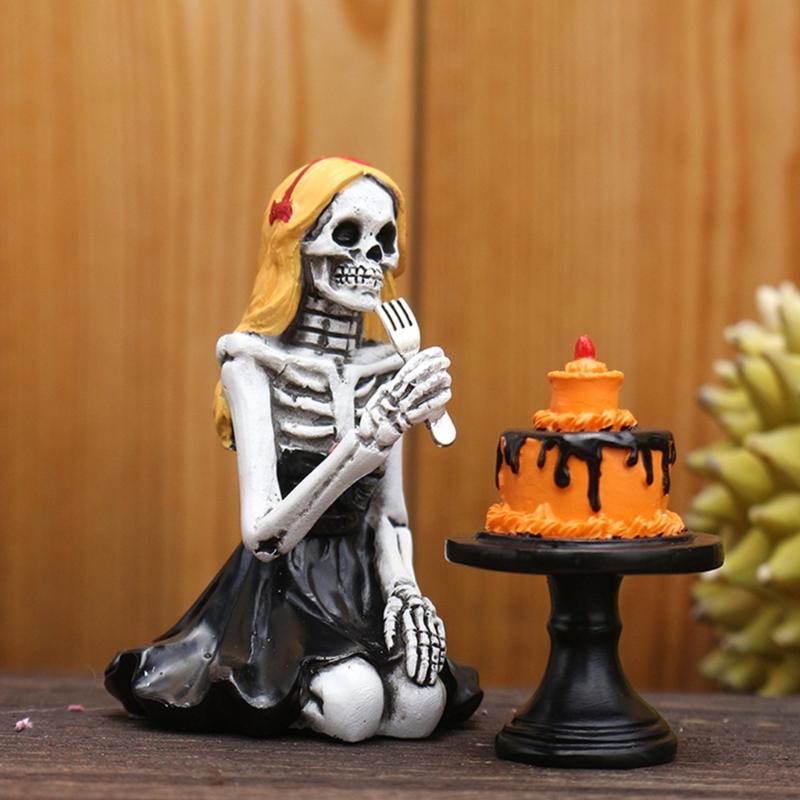 Festives Resins Eating Cake Skeleton Sculpture Halloweens Party Centerpieces China Mainland