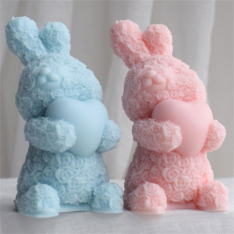 Rose Rabbit Candle Mold for DIY Candle Soap Craft Valentines Gift Easter Party Decorations, Rose Rabbit Candle Molds