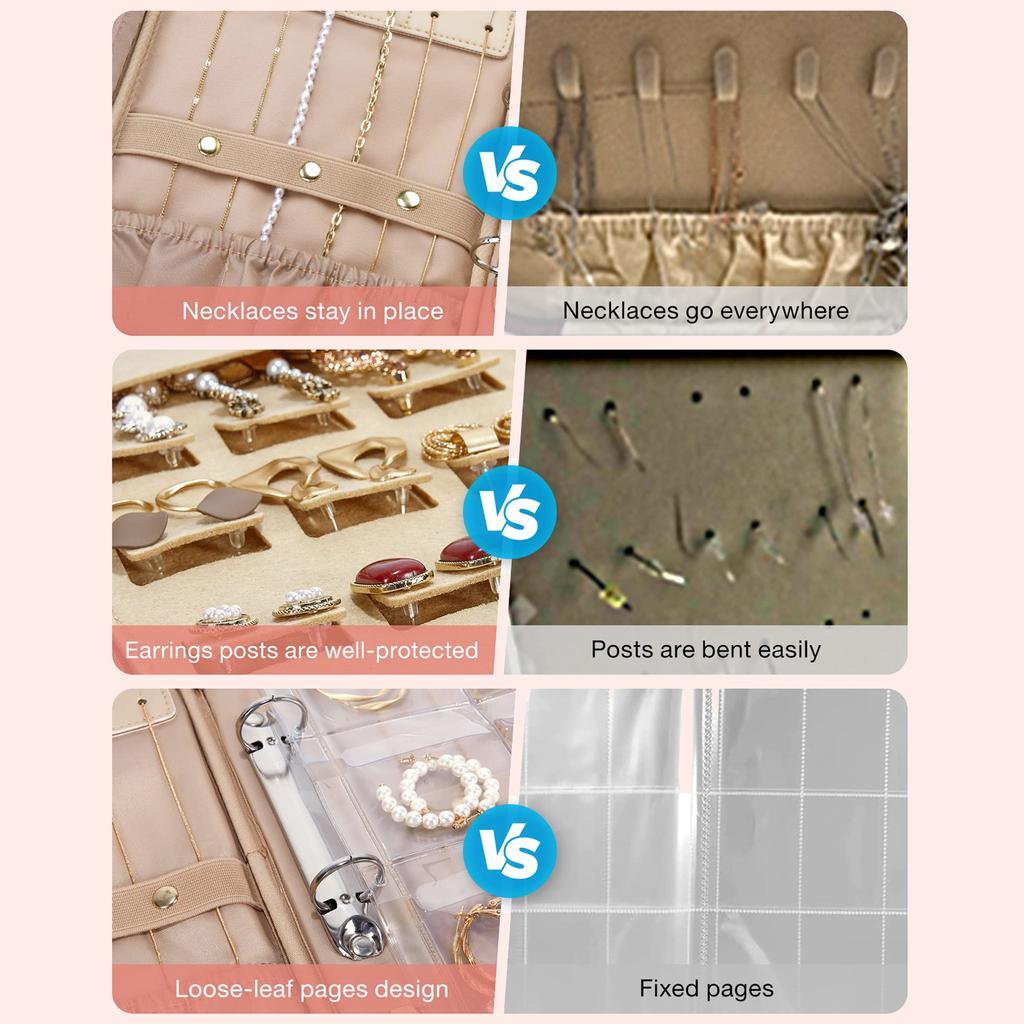 Jewelry Travel Organizer Case Transparent Jewelry Storage Book Ring Binder Rolls Zipper Pouch Bag for Necklaces,Rings,Bracelets