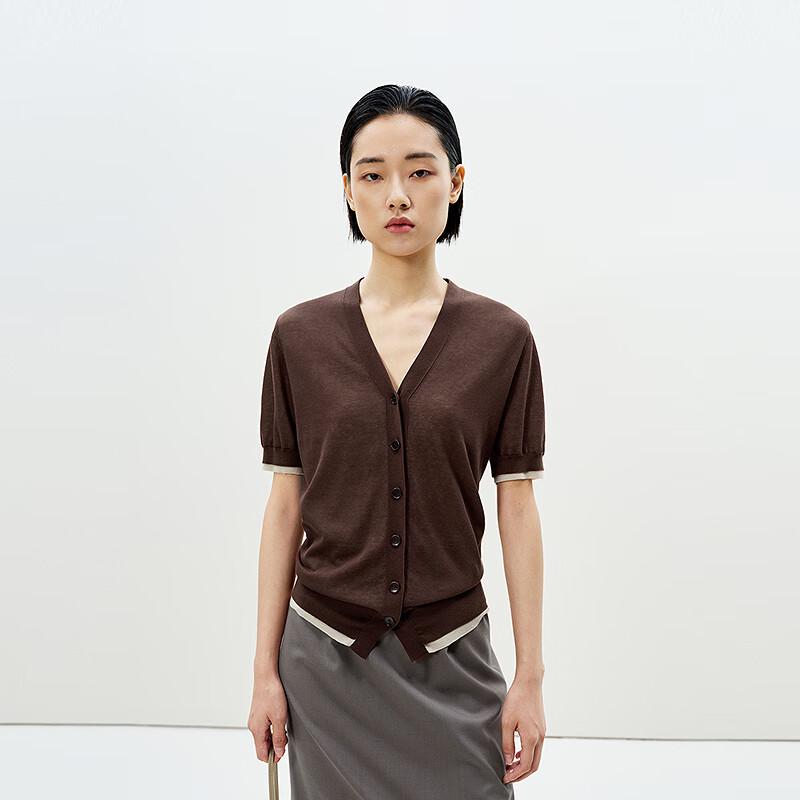 LESS Women's Summer Short Sleeve V-Neck Knit Cardigan