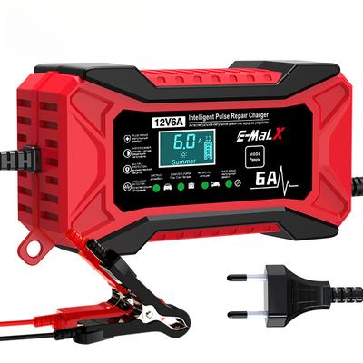 12V 6A Car Battery Charger Pulse Repair LiFePO4 14.6V Smart Fast Charge AGM Deep Cycle GEL Lead-Acid Charger for Auto Motorcycle