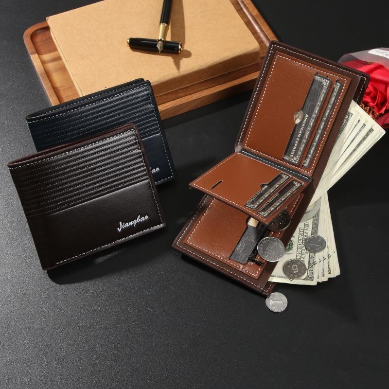 Men's Wallet Retro Printed Strip Short Zipper Bag Promotional Thin Change Bag