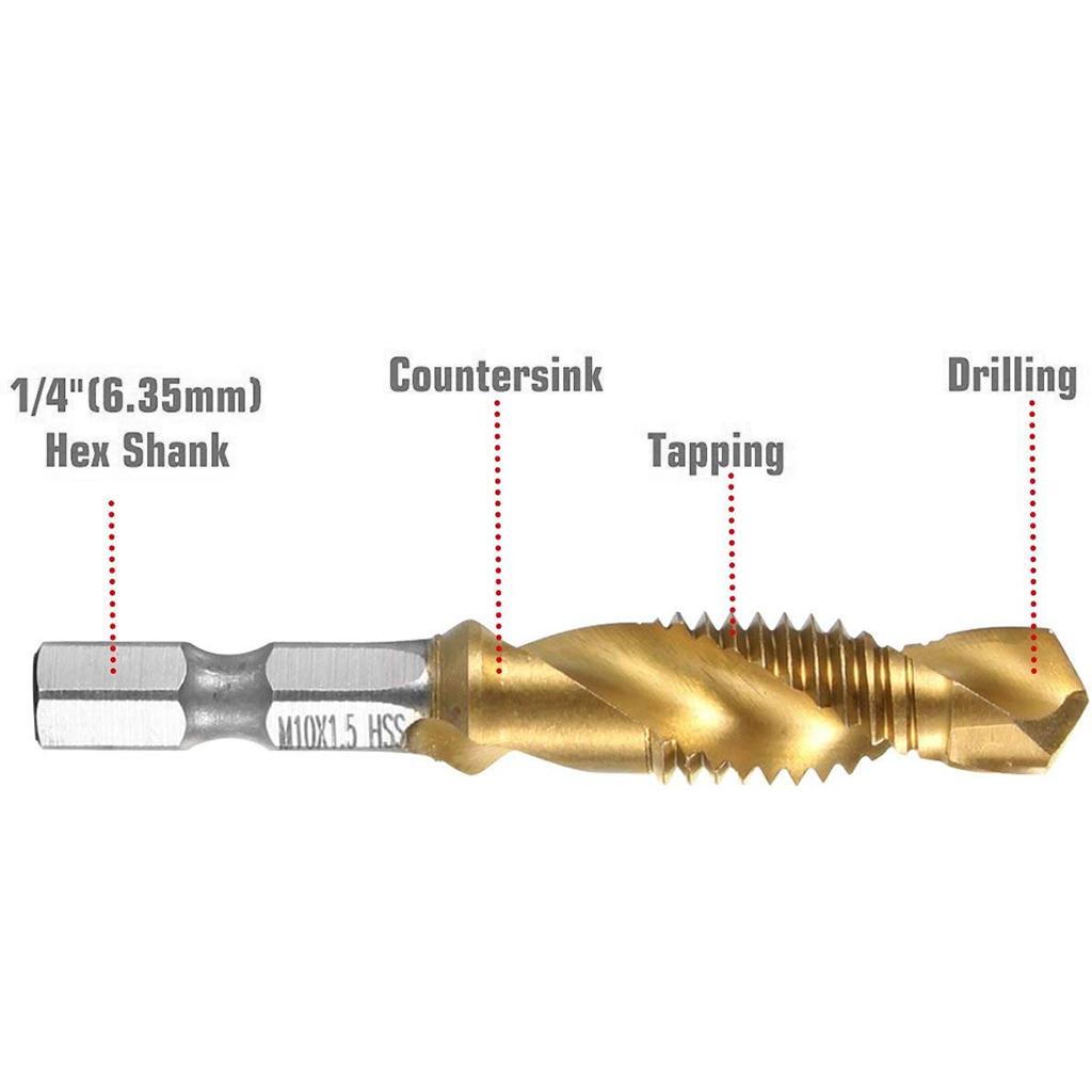 Drill Tap Combination for Titanium Coated HSS 1/4inch Hex Shank Metric Thread Dr